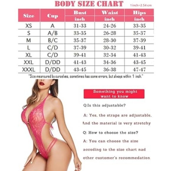 One Piece Nightie Lingerie Sexy Lace Bodysuit Deep V Teddy Nightgown Rose Red - Picture 6 of 7